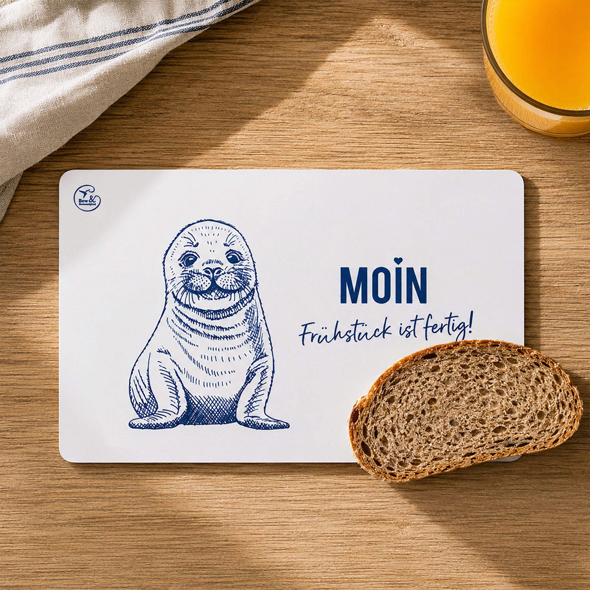 Frühstücksbrettchen Melamin Seehund „Moin, Frühstück ist fertig!“
