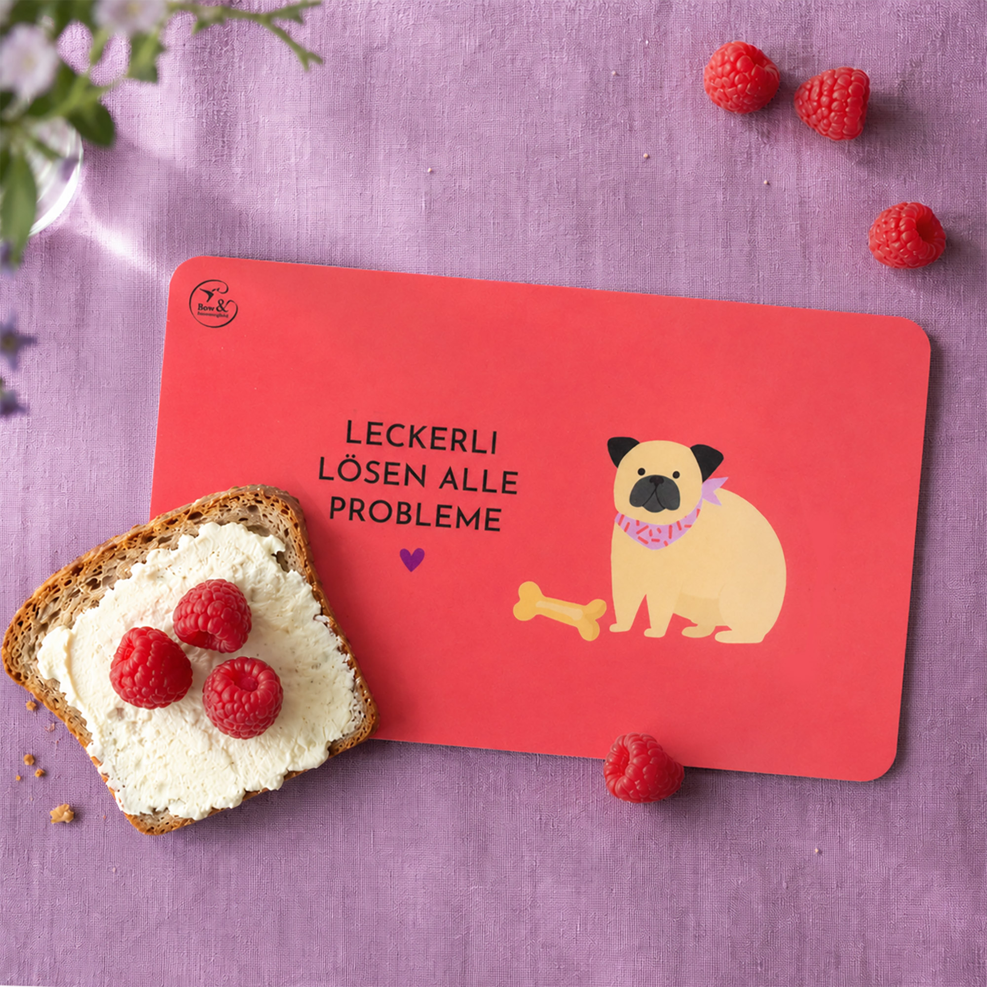 Frühstücksbrettchen Melamin Hund „Leckerli lösen alle Probleme“