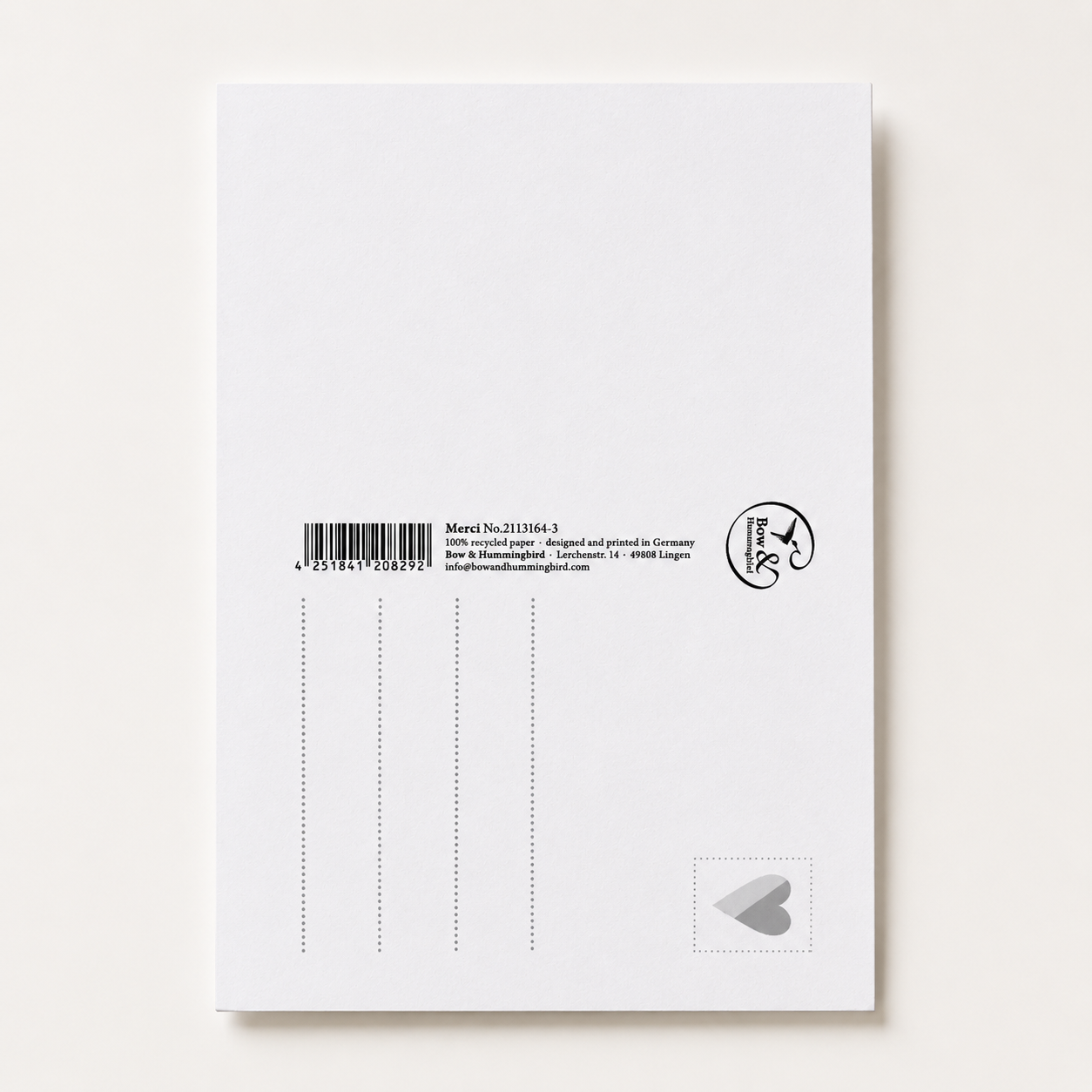 Rückseite einer Postkarte aus der Kollektion „Manege frei“ mit Adressfeld, Briefmarkenfeld und Herstellerangaben