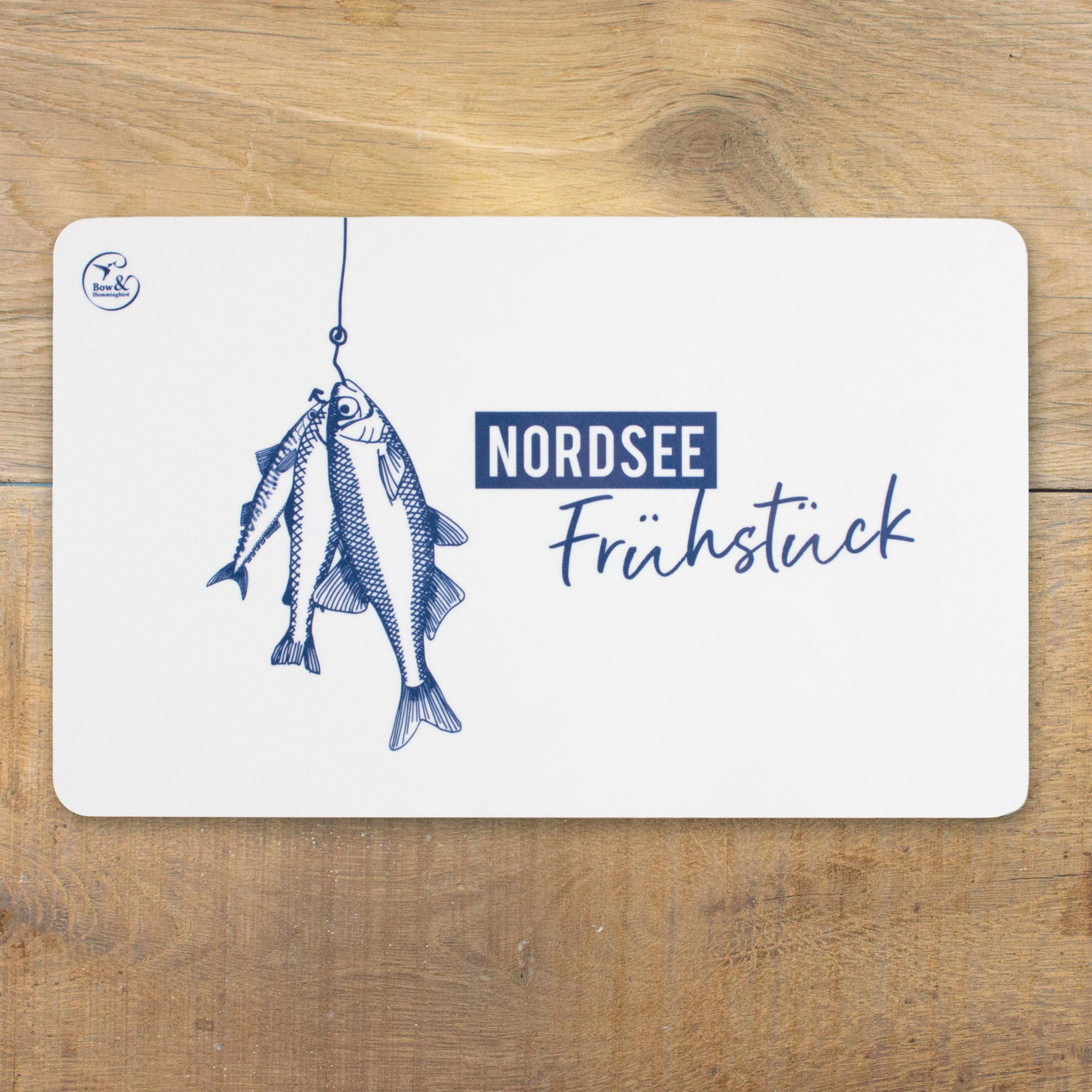 Frühstücksbrettchen melamin spülmaschinengeeignet mit Fischen und Spruch