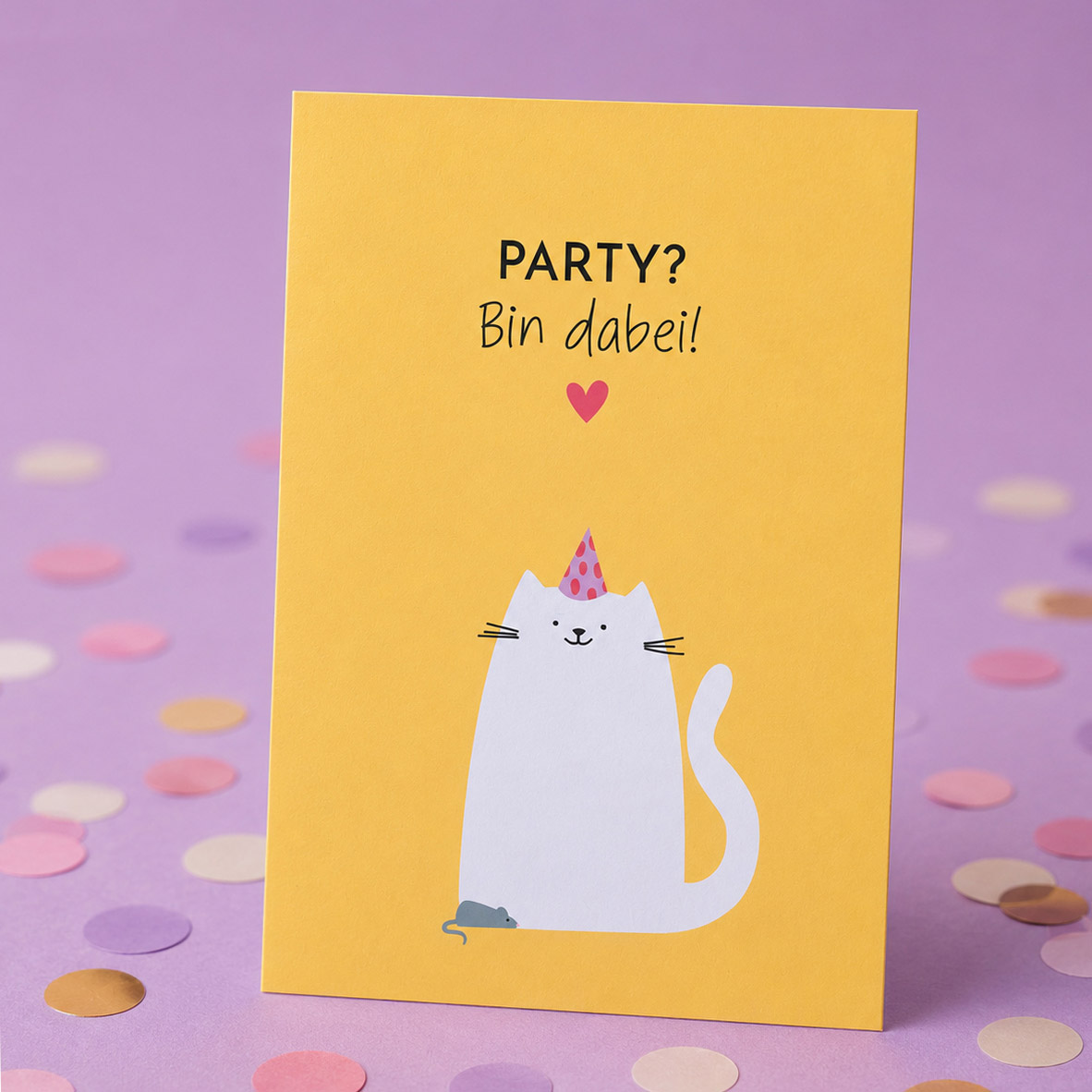 Witzige Geburtstagskarte Katze „Party? Bin dabei!“ 