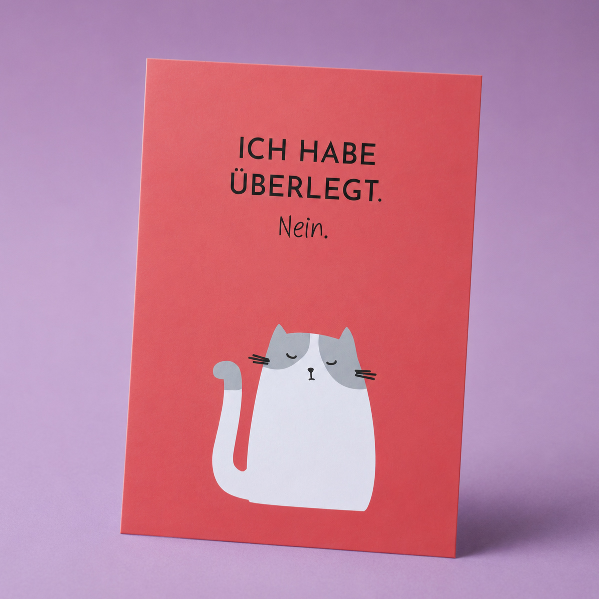 Postkarte Katze mit Spruch „Ich habe überlegt. Nein.“
