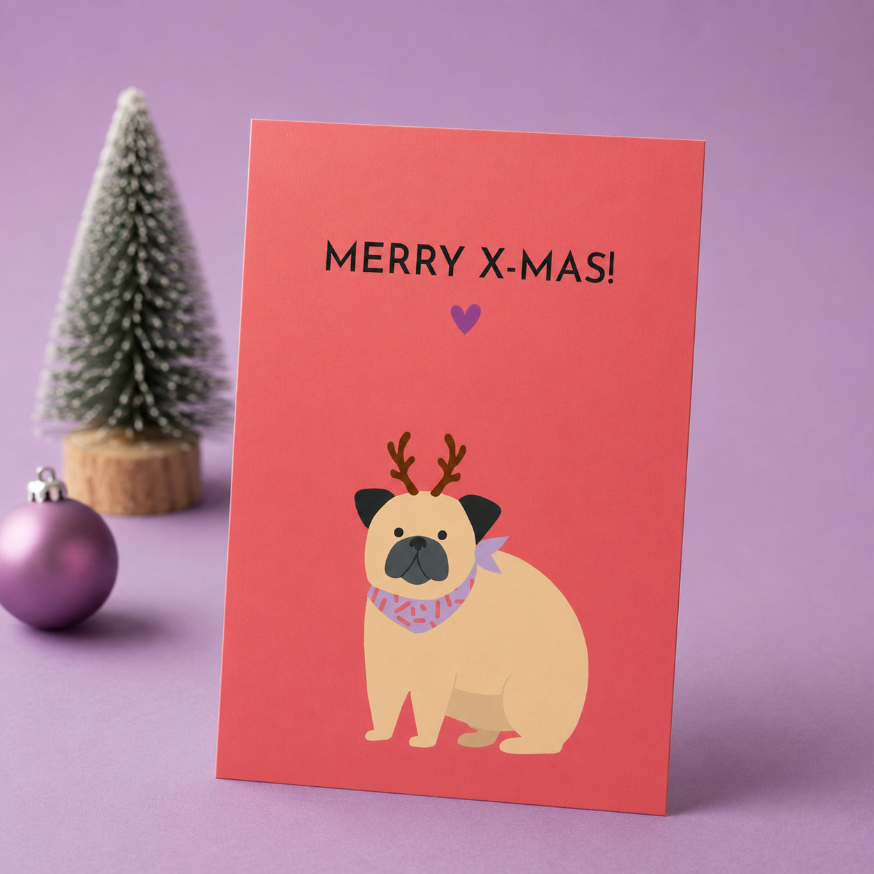 Weihnachtskarte „Merry X-Mas!“ | Lustige Weihnachtskarte mit Hund 