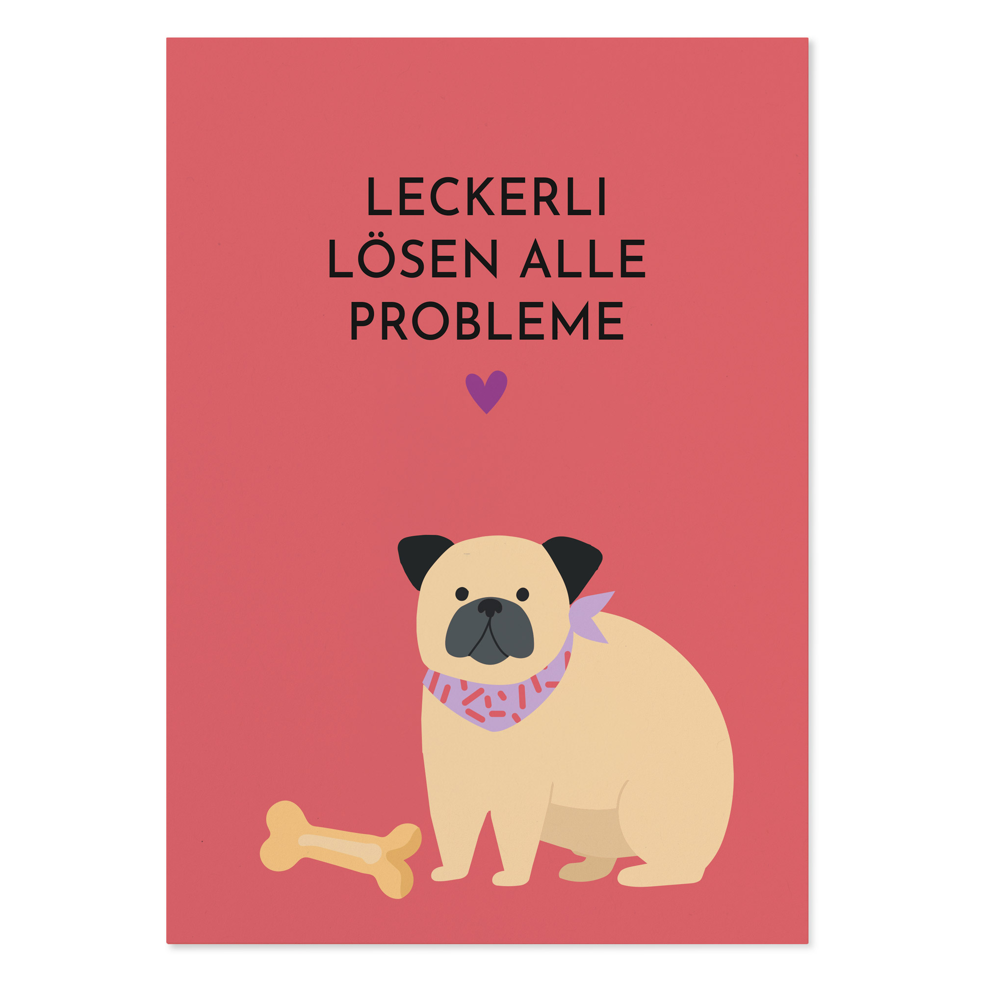 Postkarte mit Spruch Hund "Leckerli lösen alle Probleme"