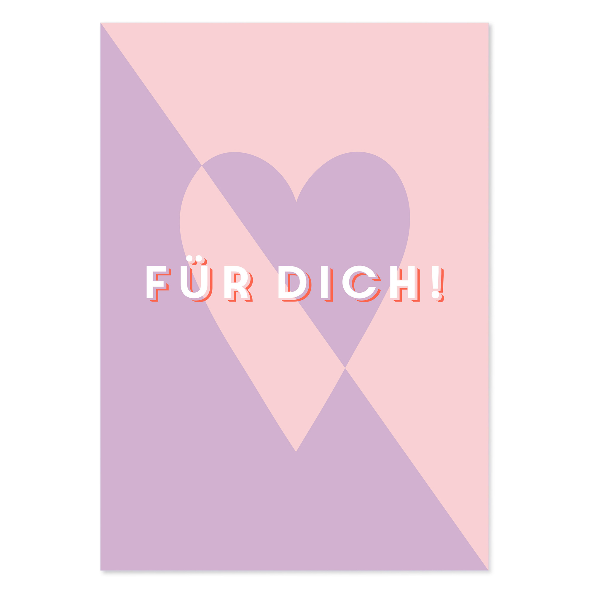Rosa-lilafarbene Herz Karte mit dem Schriftzug „Für dich!“ für Valentinstag, Liebe und besondere Menschen
