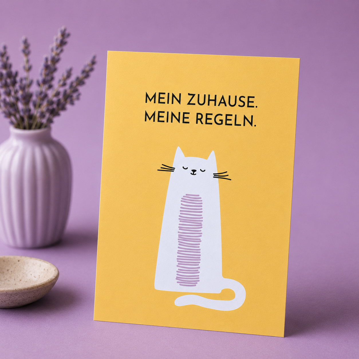 Postkarte Katze mit Spruch  „Mein Zuhause. Meine Regeln.“