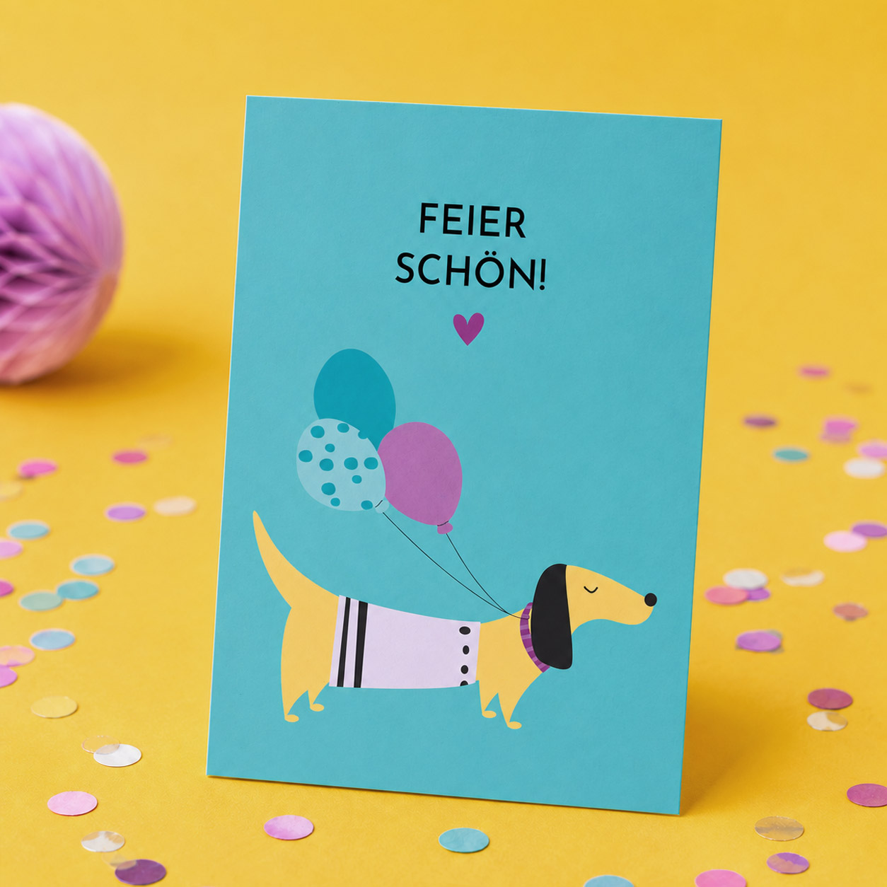 Witzige Geburtstagskarte Hund „Feier schön!“ 