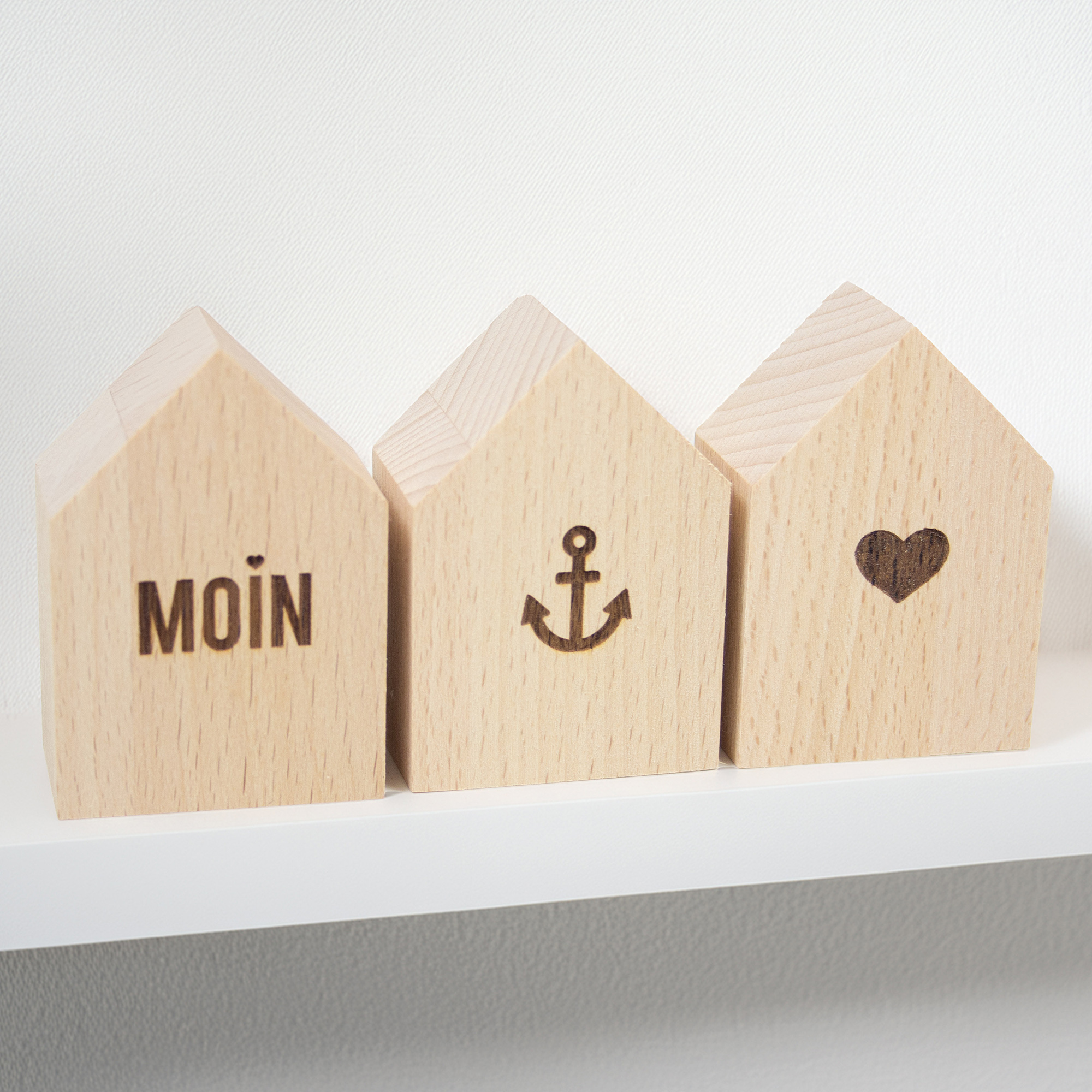 3er Set Kleine Deko-Holzhäuschen 