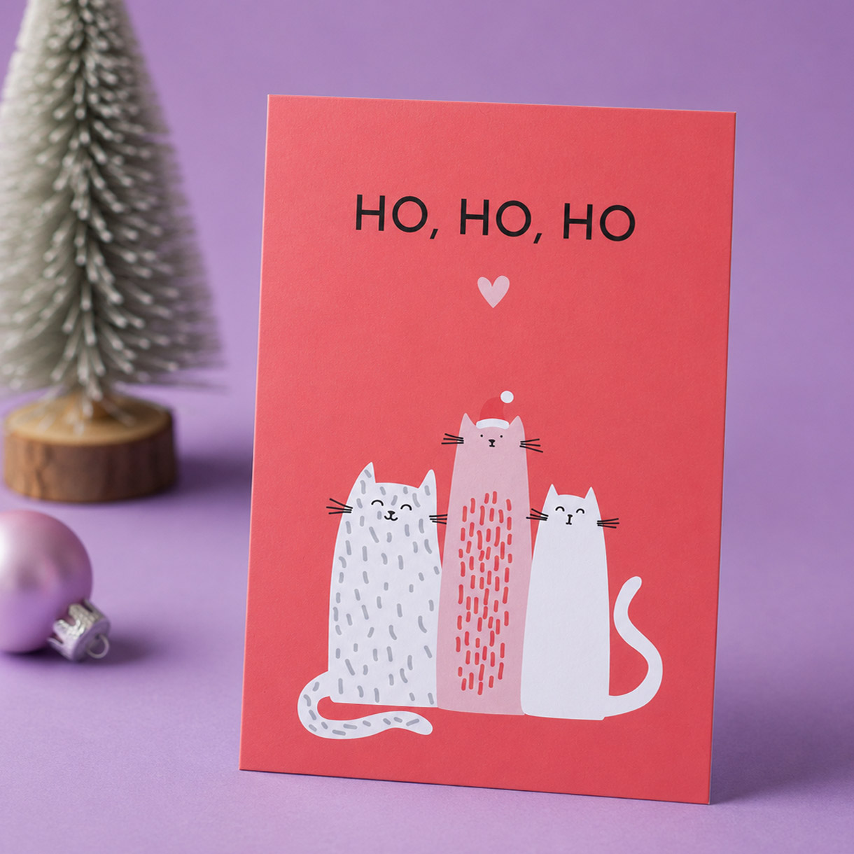 Weihnachtskarte „Ho, ho, ho“ | Lustige Weihnachtskarte mit Katzen