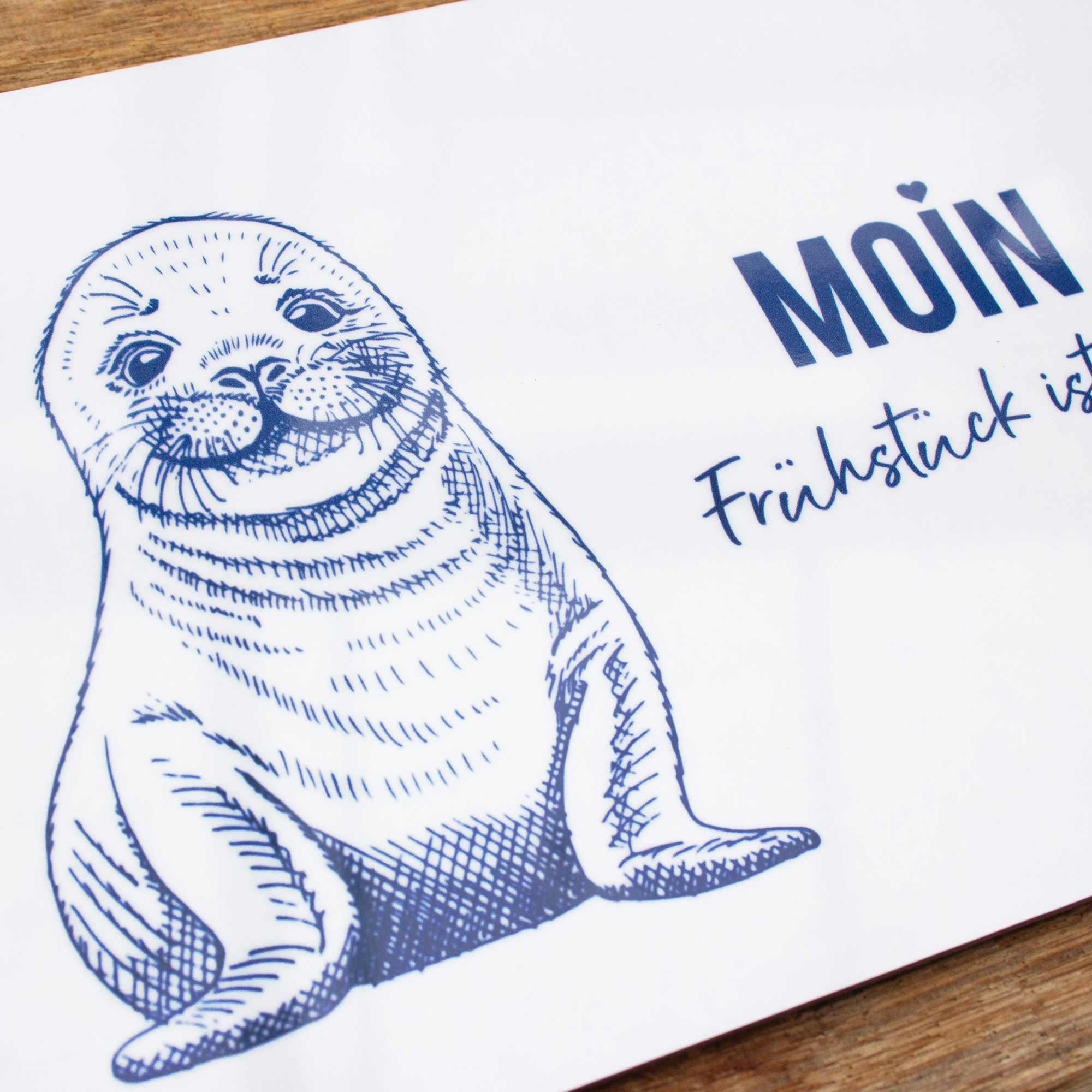 Frühstücksbrettchen Melamin Seehund „Moin, Frühstück ist fertig!“