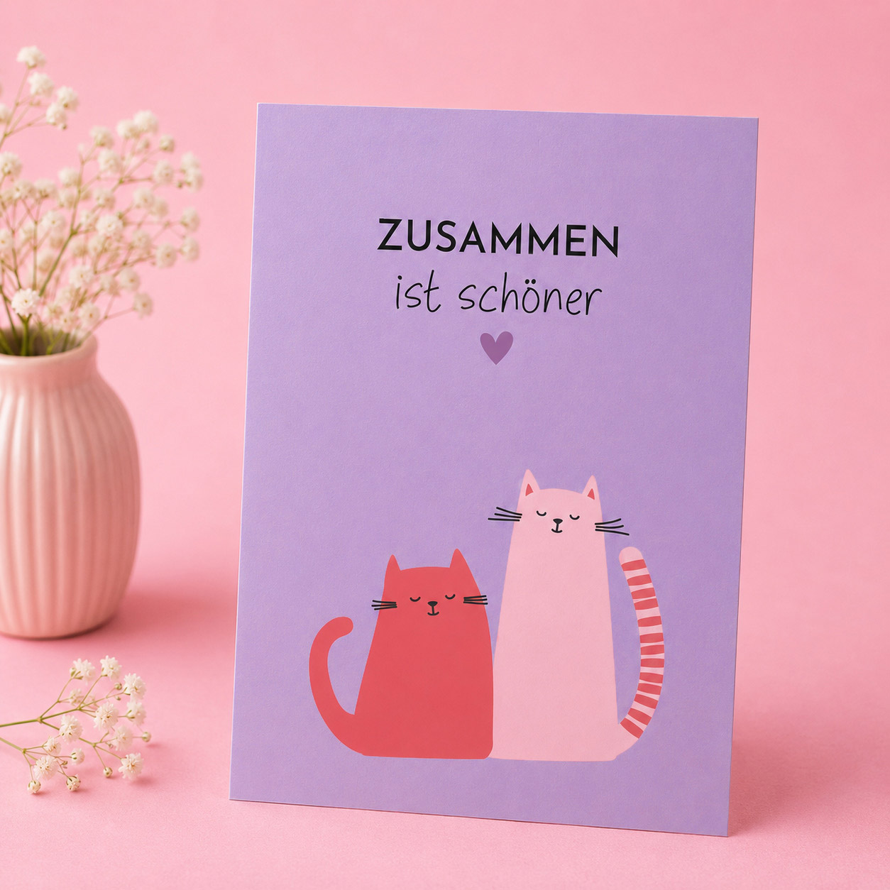 Freundschaftskarte Katze „Zusammen ist schöner“